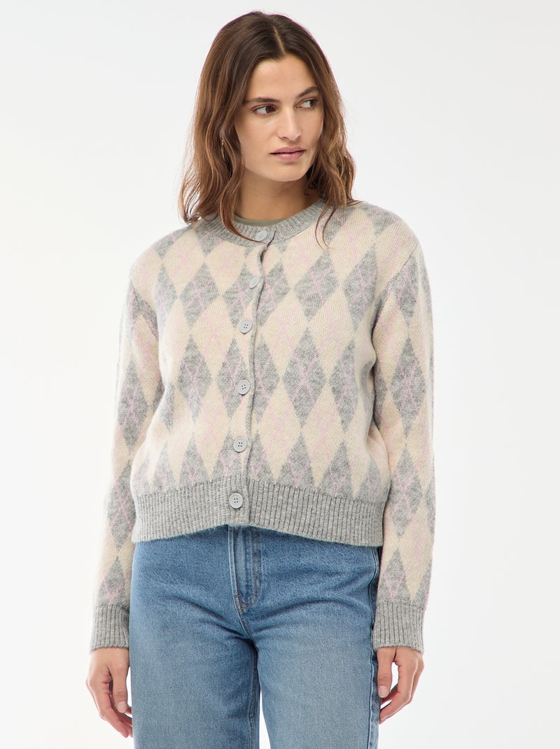 Trendige Strickjacke mit Rautenmuster Weiß - Kiabi