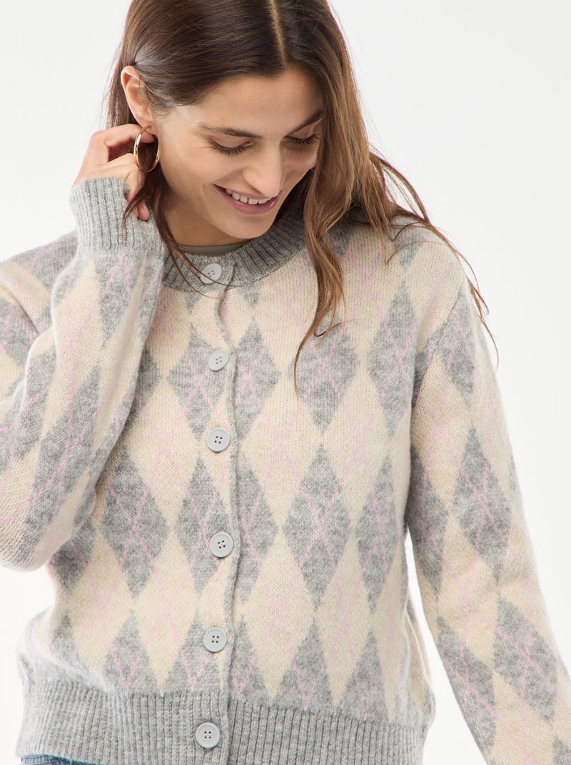 Trendige Strickjacke mit Rautenmuster Weiß - Kiabi