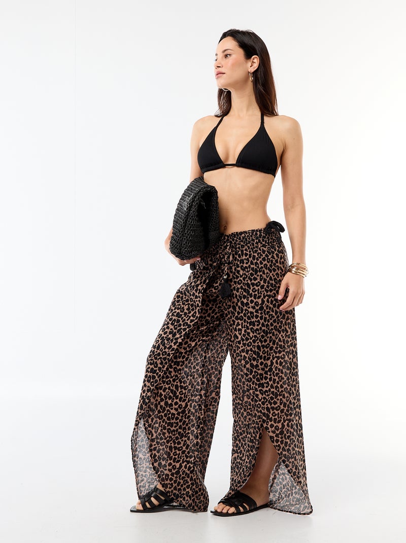 Triangle de bain maille texturée avec liens à nouer Noir - Kiabi