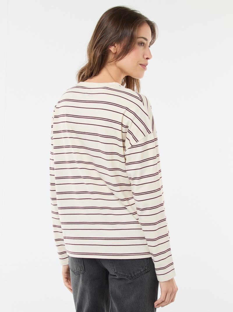 Tricolour Striped Cotton T-Shirt White - Kiabi