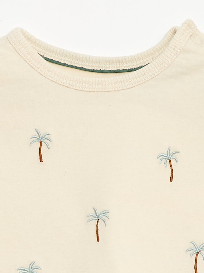 Tropical Print Short-Sleeve Cotton T-shirt White - Kiabi