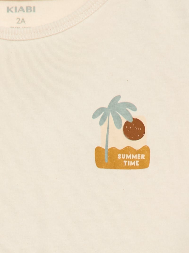Tropical Print Short-Sleeve Cotton T-shirt White - Kiabi
