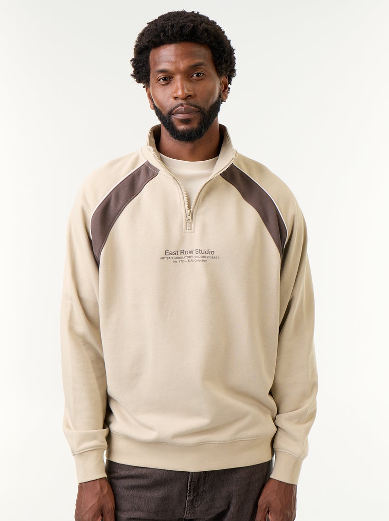 Troyer-Pullover aus French Terry Beige - Kiabi