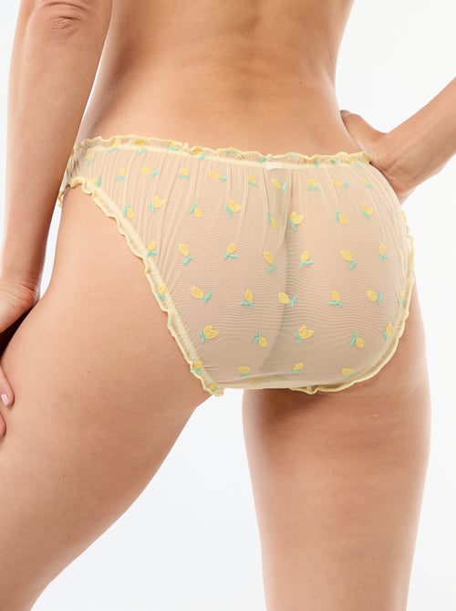 Tüllslip mit gestickten Zitronen - Kiabi