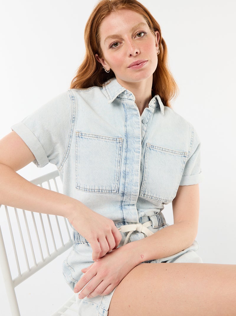 Tuta corta in denim Blu - Kiabi