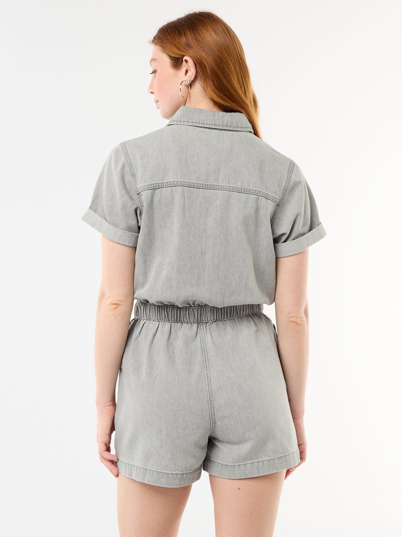 Tuta corta in denim Grigio - Kiabi