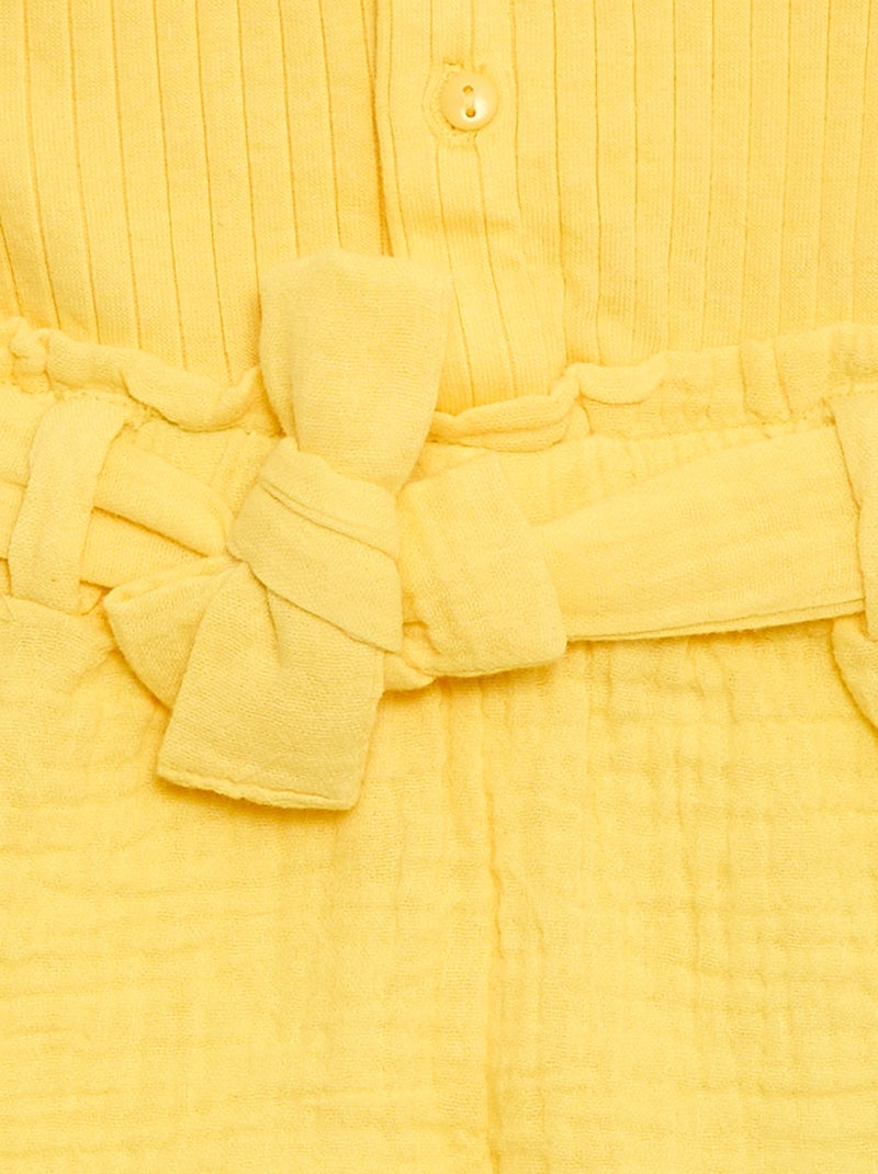Tuta corta in doppia garza di cotone + cintura da annodare Giallo - Kiabi