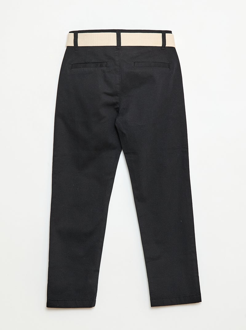 Twill Chino Trousers with Belt - 2 Piece Set Black - Kiabi