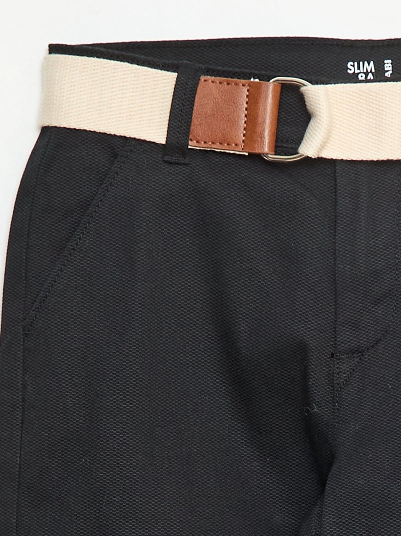 Twill Chino Trousers with Belt - 2 Piece Set Black - Kiabi
