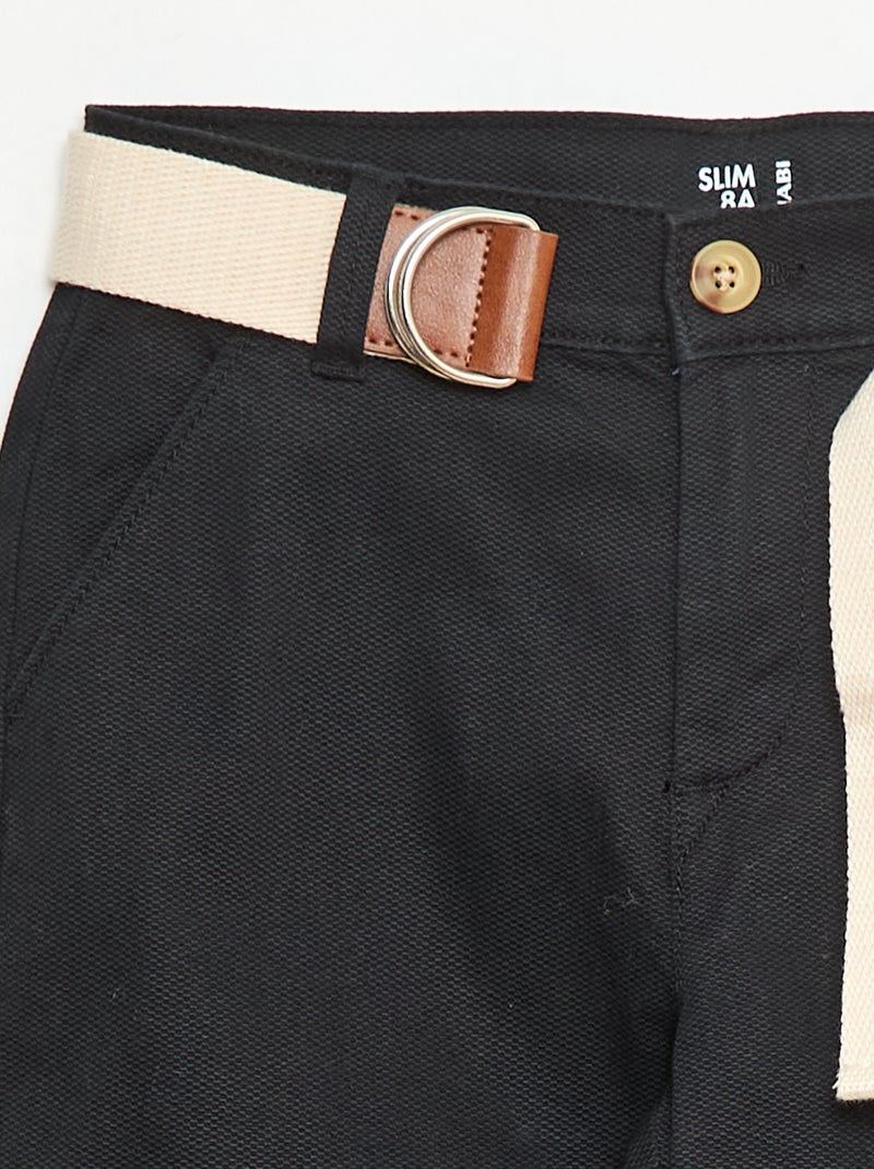 Twill Chino Trousers with Belt - 2 Piece Set Black - Kiabi