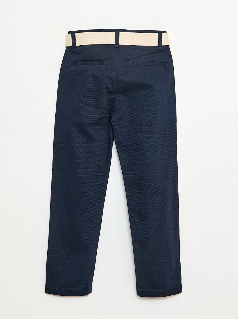 Twill Chino Trousers with Belt - 2 Piece Set Blue - Kiabi