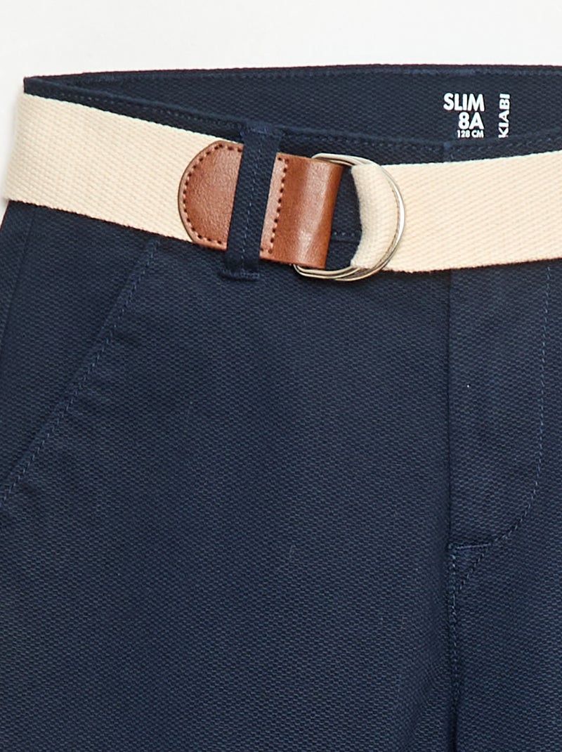 Twill Chino Trousers with Belt - 2 Piece Set Blue - Kiabi