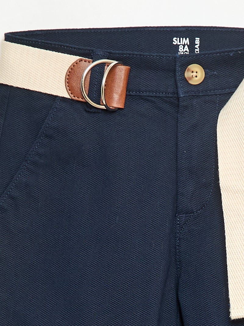 Twill Chino Trousers with Belt - 2 Piece Set Blue - Kiabi