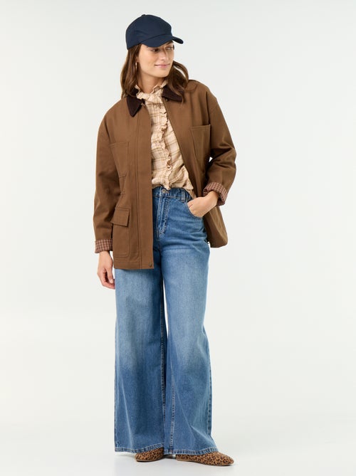Twill cotton jacket with velvet collar - Kiabi