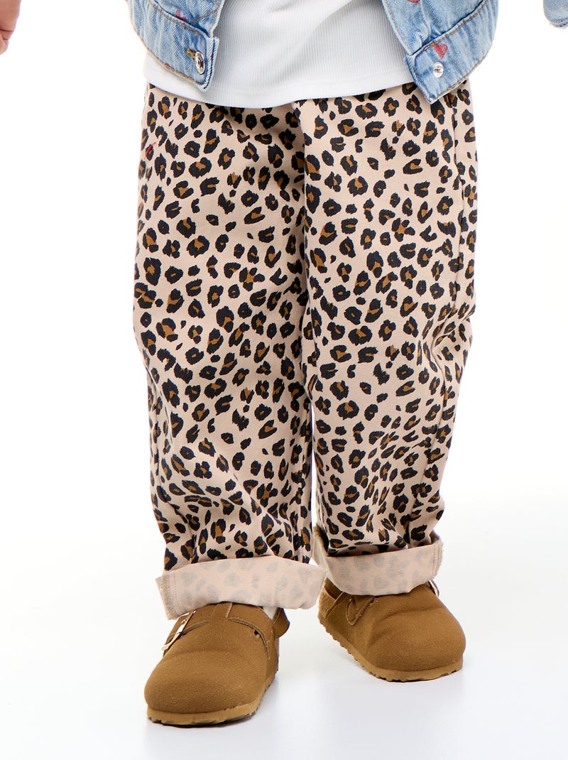 Twill-Hose mit Leopardenmuster Beige - Kiabi