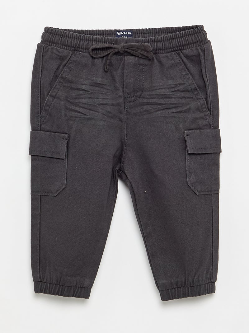 Twill jogger trousers with flap pockets Black - Kiabi
