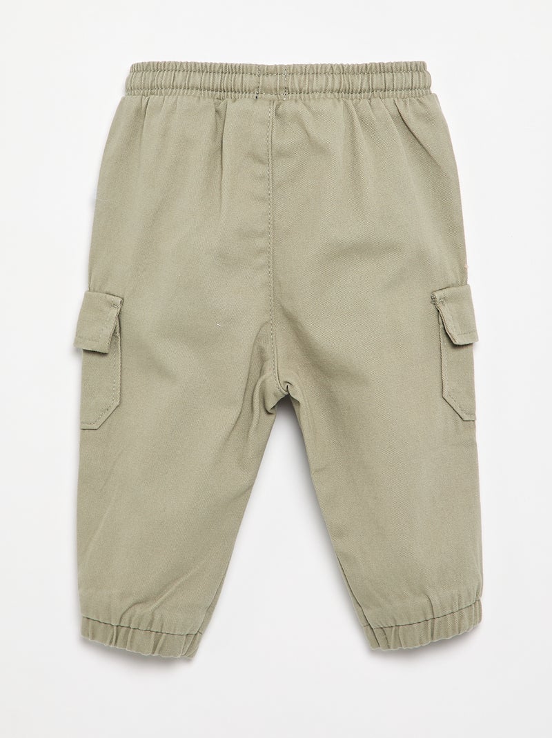Twill jogger trousers with flap pockets Khaki - Kiabi
