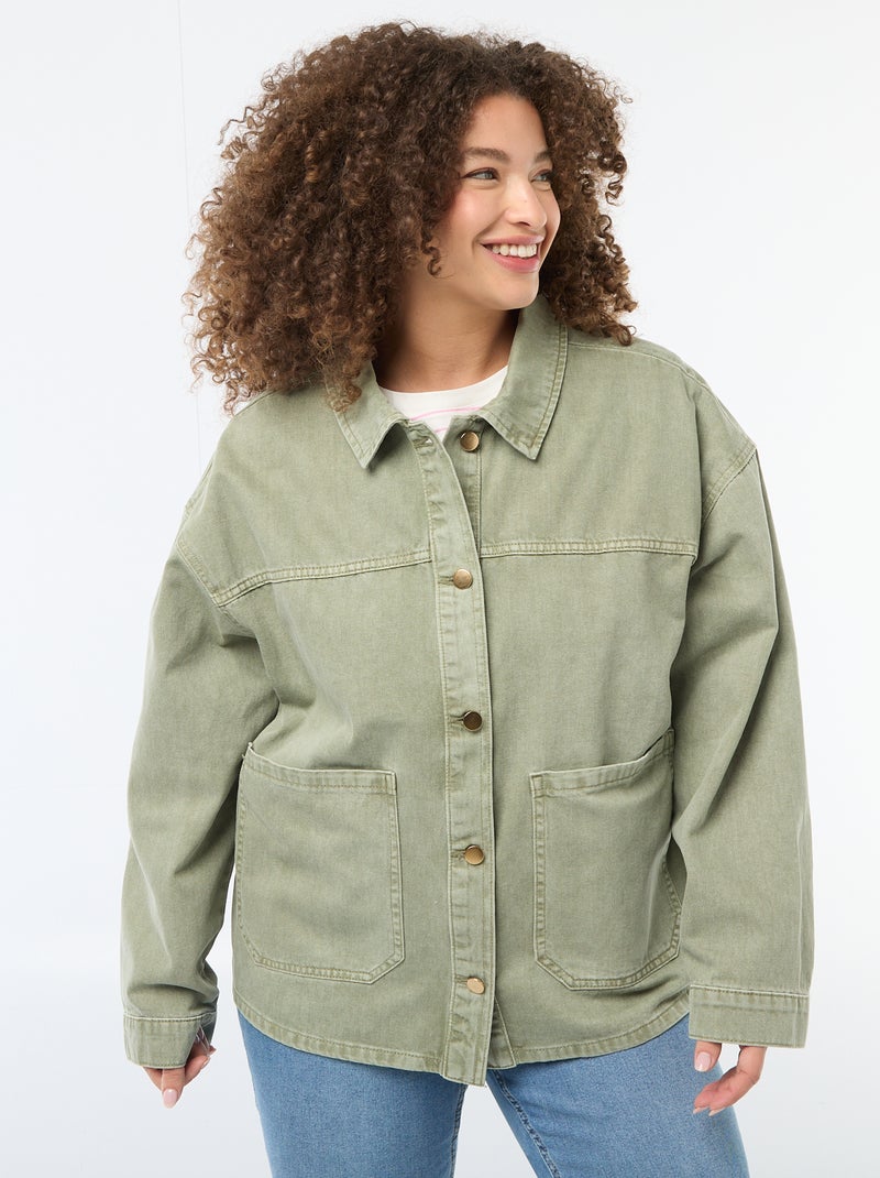 Twill Overshirt with 2 Patch Pockets Khaki - Kiabi