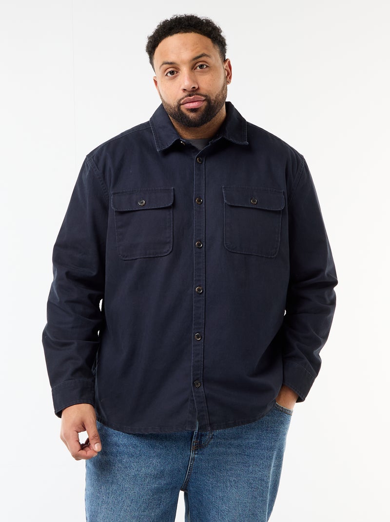 Twill Overshirt with Flap Chest Pockets Blue - Kiabi