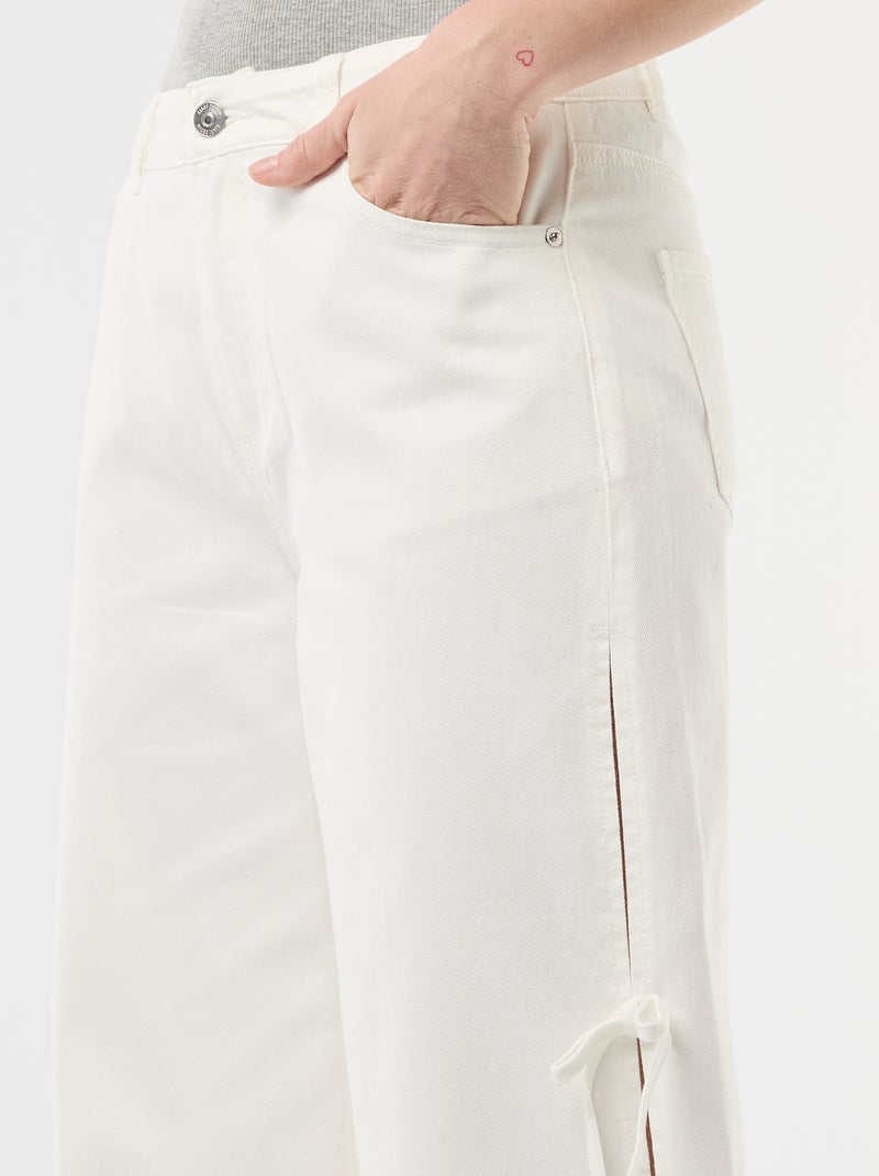 Twill Pants with Side Ties White - Kiabi