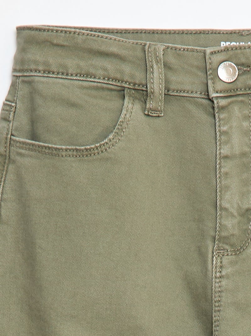 Twill Trousers with Snap Fastening - Extra Comfortable Fit Green - Kiabi
