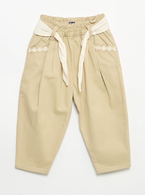 Twill Trousers with Tie Belt - Kiabi Twill Trousers with Tie Belt - Kiabi