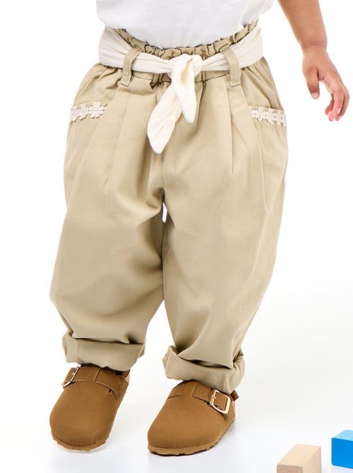 Twill Trousers with Tie Belt - Kiabi Twill Trousers with Tie Belt - Kiabi