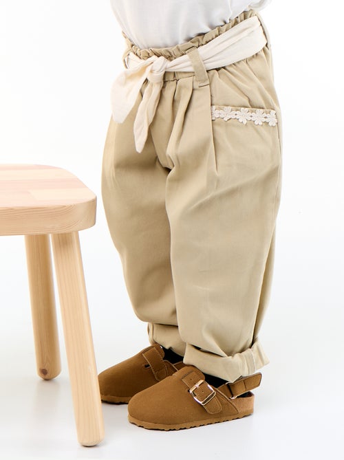 Twill Trousers with Tie Belt - Kiabi Twill Trousers with Tie Belt - Kiabi