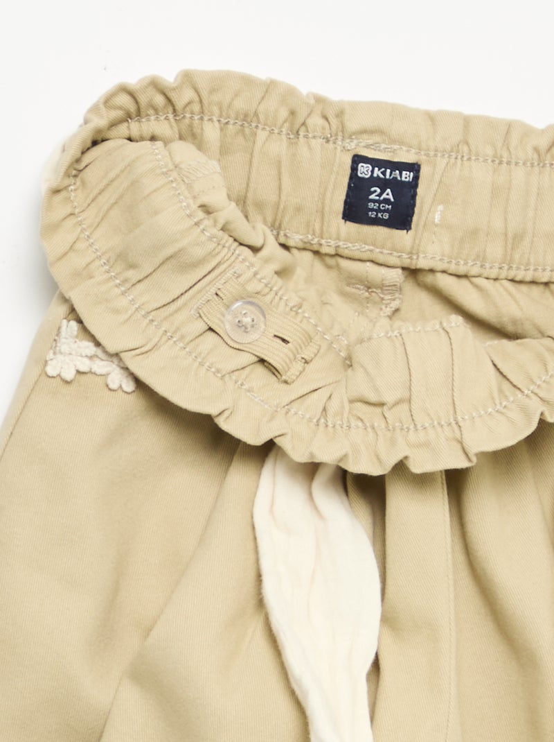 Twill Trousers with Tie Belt Beige - Kiabi