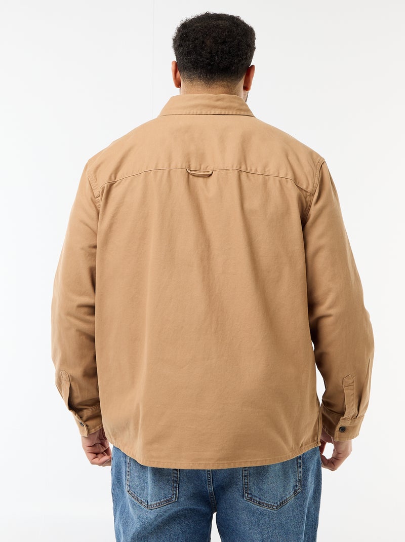 Twill-Überhemd mit Brusttaschen und Patte Beige - Kiabi