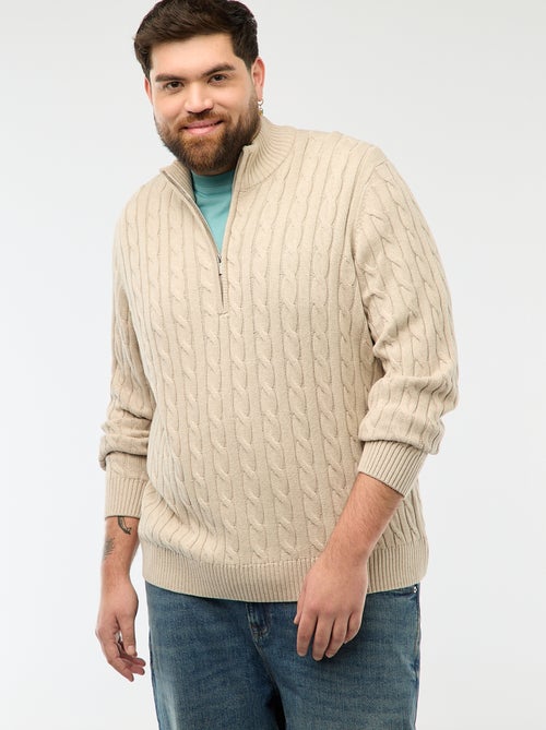 Twisted Knit Zip-Up Trucker Sweater - Kiabi