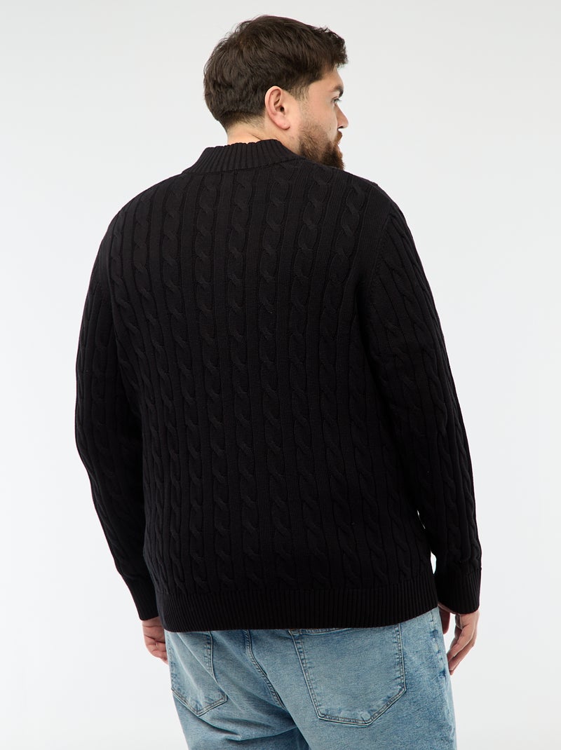 Twisted Knit Zip-Up Trucker Sweater Black - Kiabi