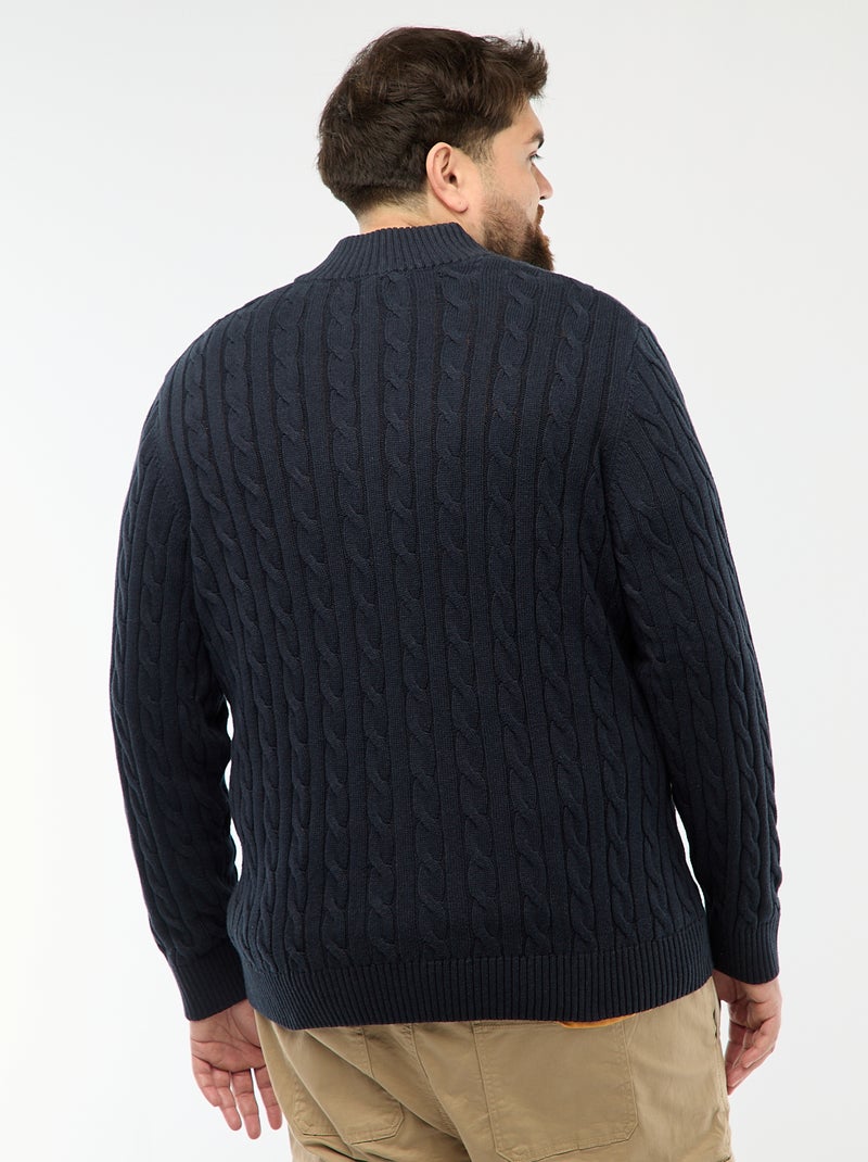 Twisted Knit Zip-Up Trucker Sweater Blue - Kiabi