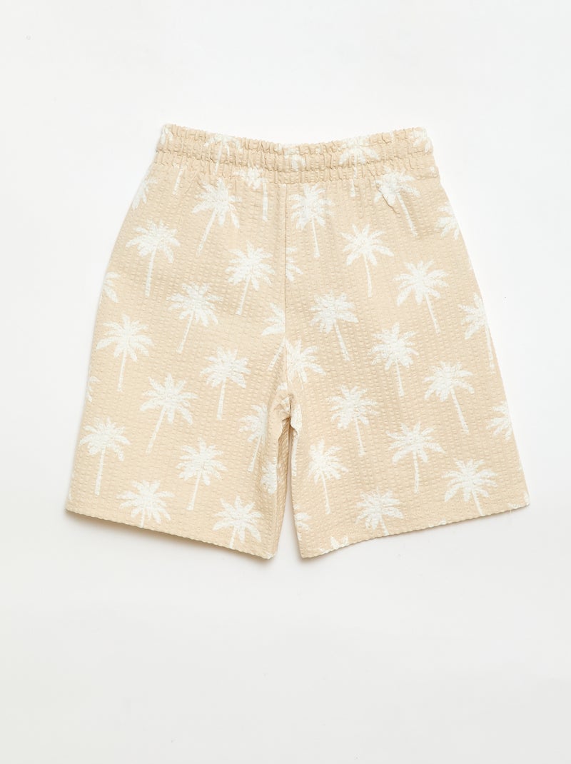 Two-Tone Cotton Shorts with Elasticated Waist Beige - Kiabi