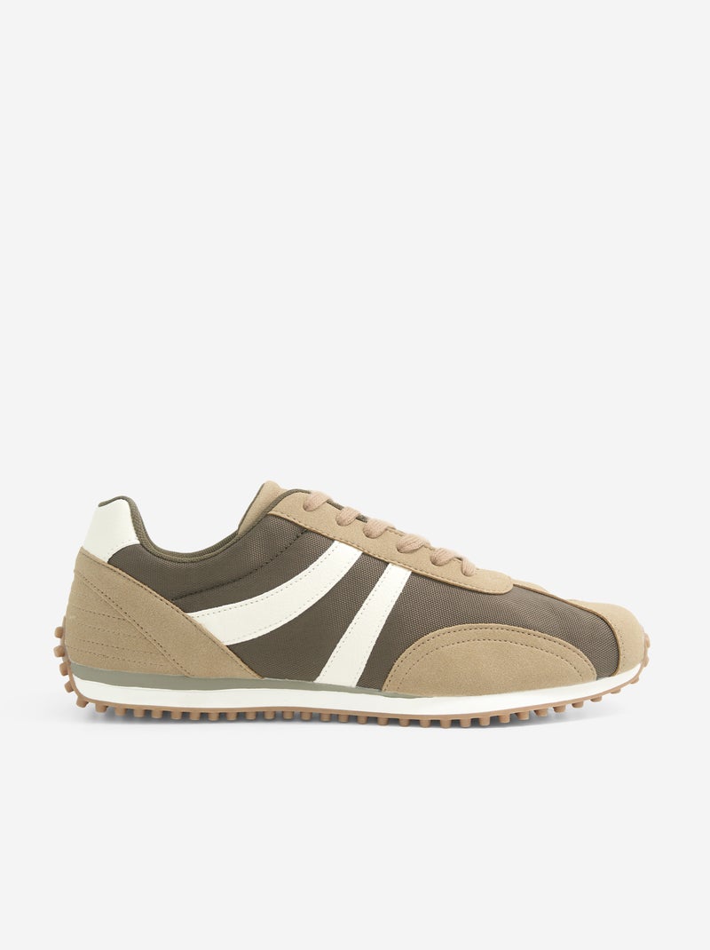 Two-Tone Lace-Up Sneakers Khaki - Kiabi
