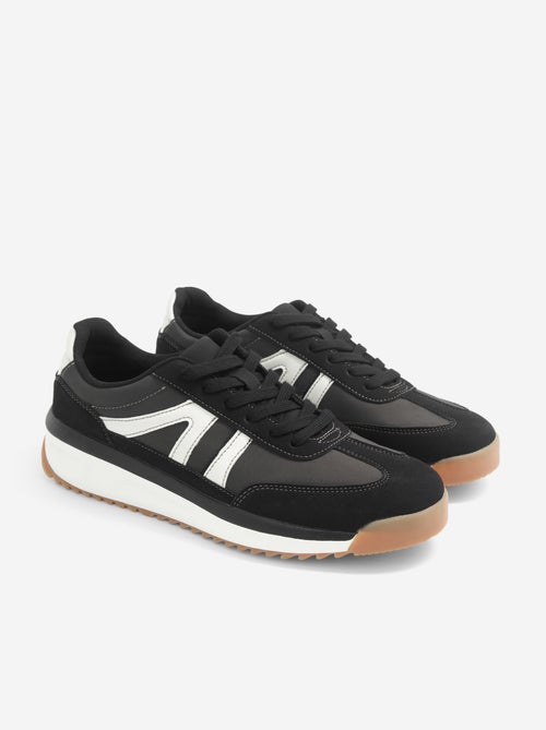 Two-tone mixed-material low-top sneakers - Kiabi