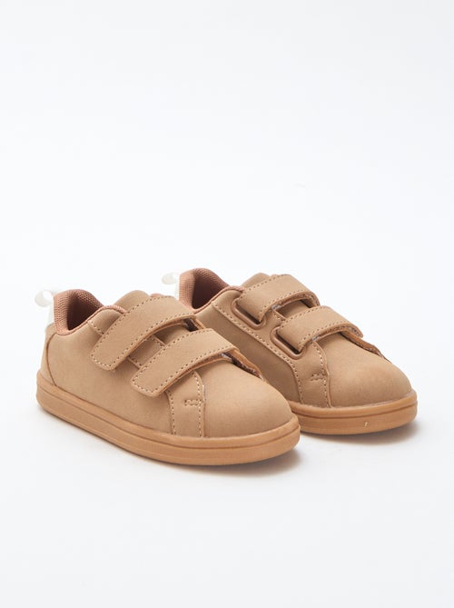 Two-Tone Suede-Effect Low-Top Sneakers with Hook-and-Loop Fastening - Kiabi