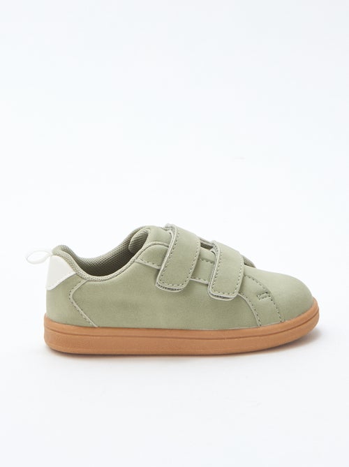 Two-Tone Suede-Effect Low-Top Sneakers with Hook-and-Loop Fastening - Kiabi