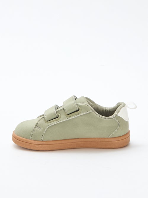Two-Tone Suede-Effect Low-Top Sneakers with Hook-and-Loop Fastening - Kiabi