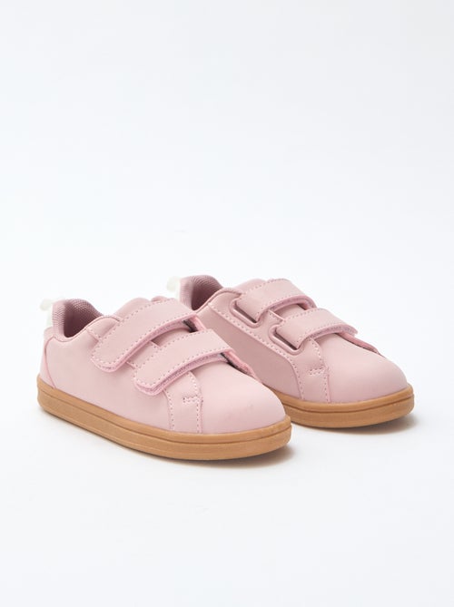 Two-Tone Suede-Effect Low-Top Sneakers with Hook-and-Loop Fastening - Kiabi