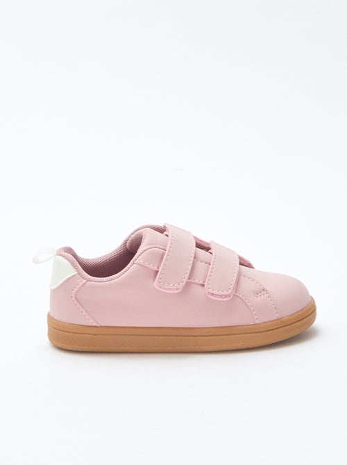 Two-Tone Suede-Effect Low-Top Sneakers with Hook-and-Loop Fastening - Kiabi