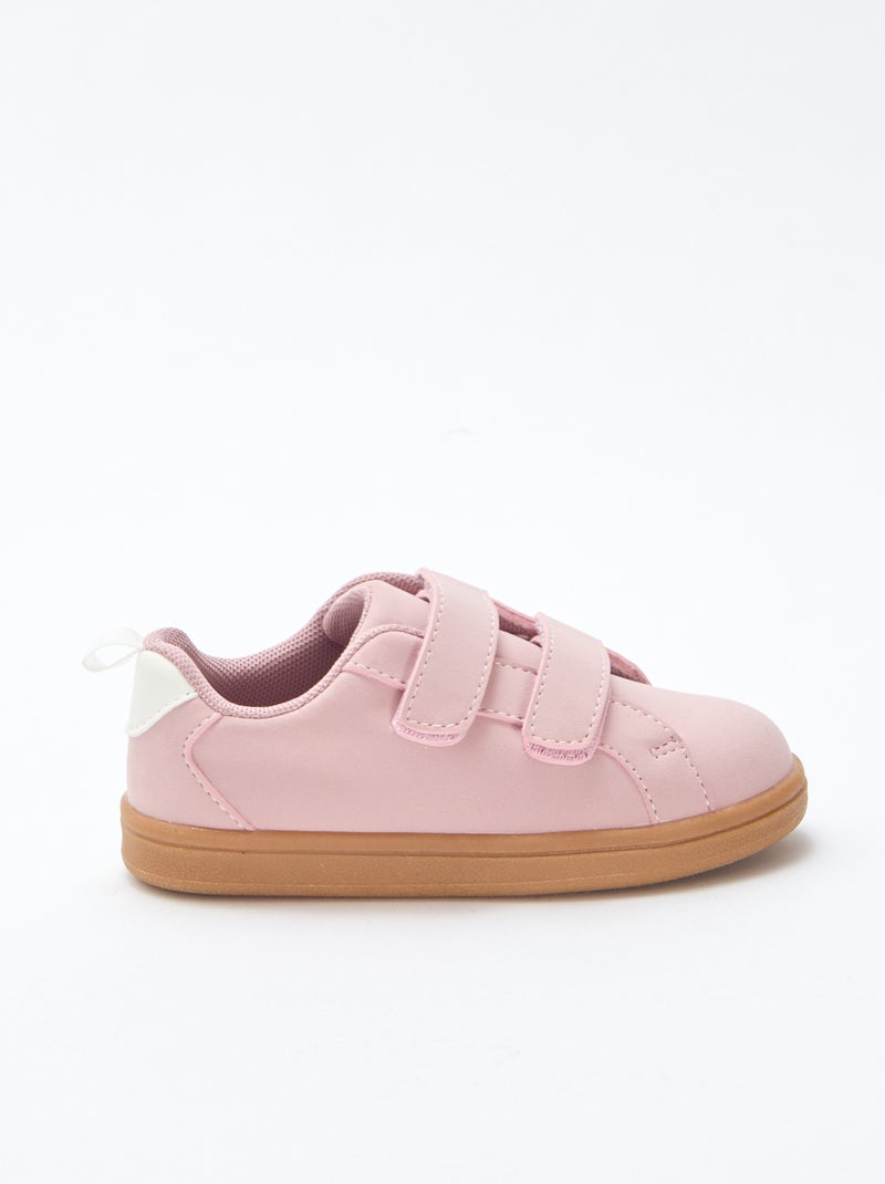 Two-Tone Suede-Effect Low-Top Sneakers with Hook-and-Loop Fastening Pink - Kiabi