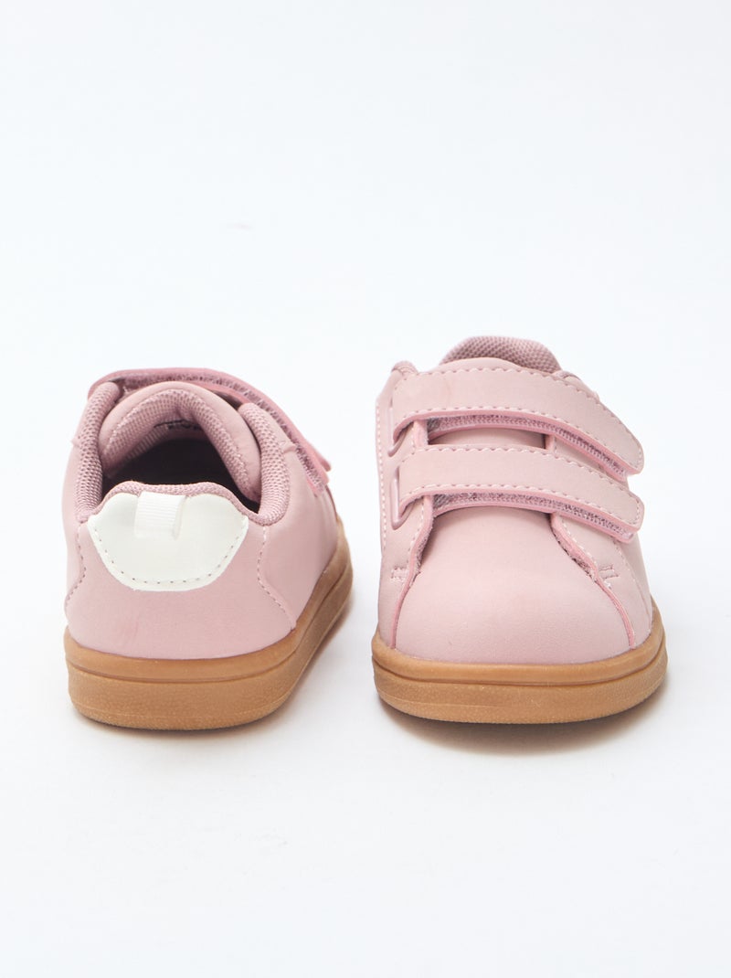 Two-Tone Suede-Effect Low-Top Sneakers with Hook-and-Loop Fastening Pink - Kiabi
