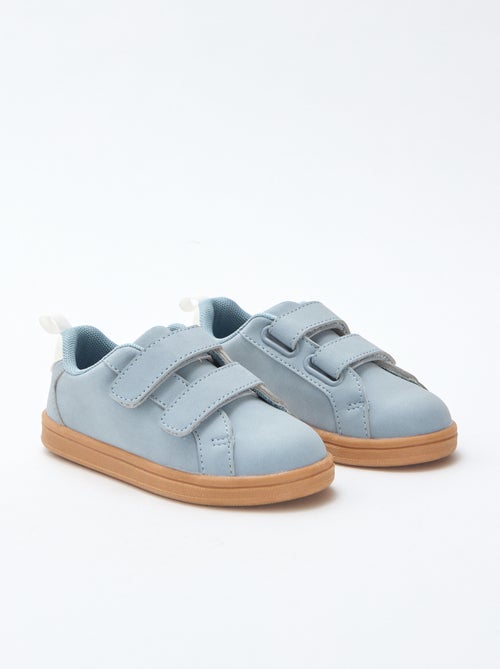 Two-Tone Suedette Low-Top Sneakers with Hook-and-Loop Fastening - Kiabi
