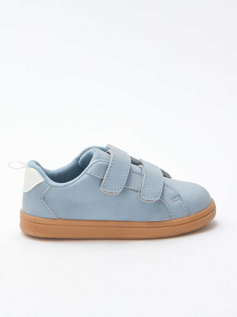 Two-Tone Suedette Low-Top Sneakers with Hook-and-Loop Fastening Blue - Kiabi