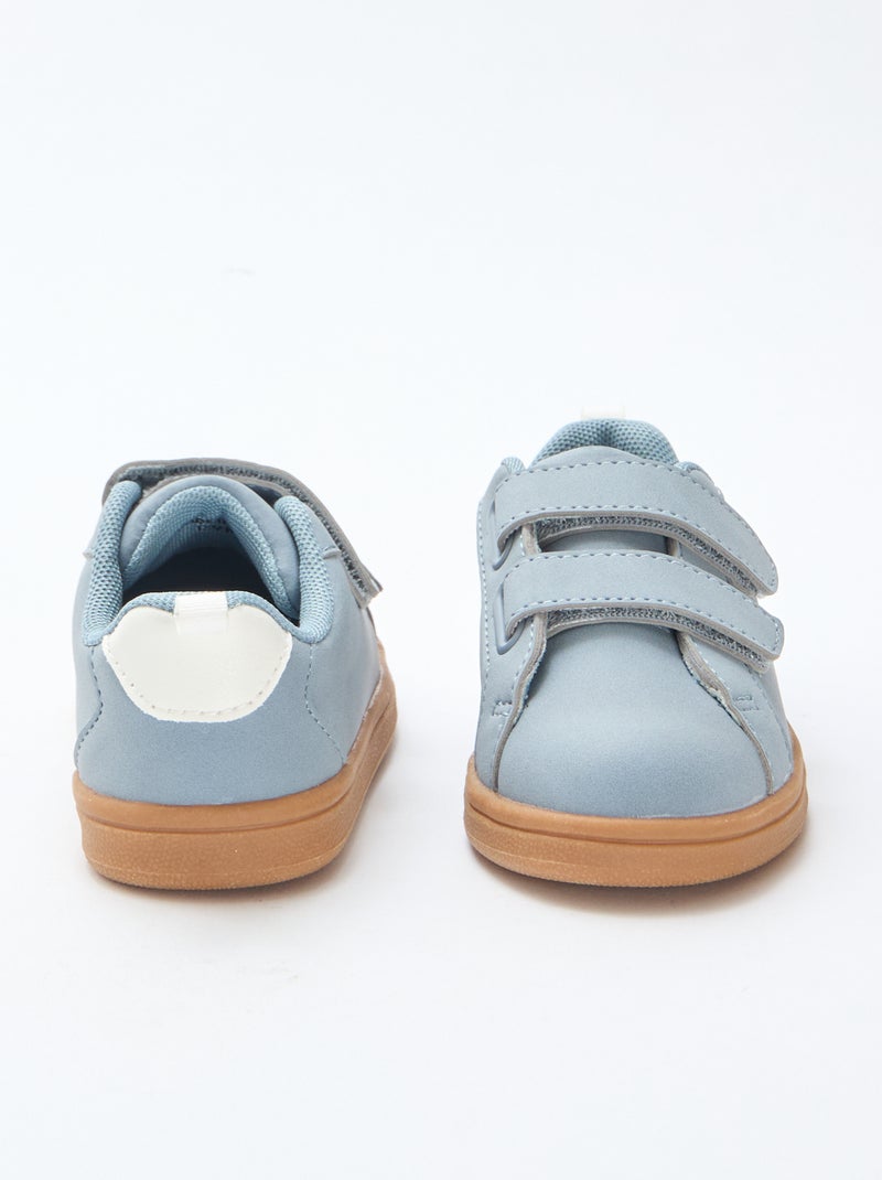 Two-Tone Suedette Low-Top Sneakers with Hook-and-Loop Fastening Blue - Kiabi