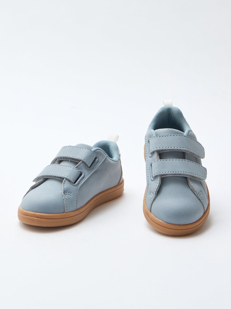 Two-Tone Suedette Low-Top Sneakers with Hook-and-Loop Fastening Blue - Kiabi