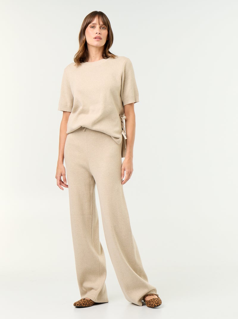 Umstandshose weit geschnitten aus Strick Beige - Kiabi
