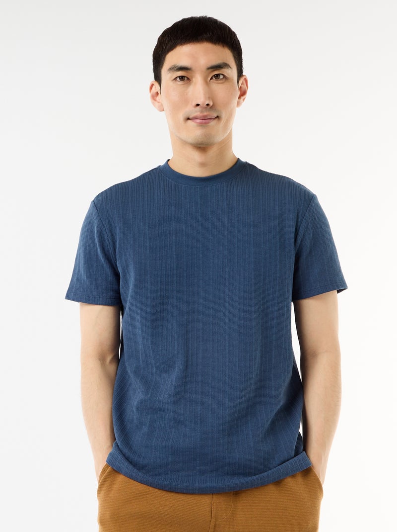 Uni-T-Shirt mit kurzen Ärmeln aus Strukturstrick Blau - Kiabi
