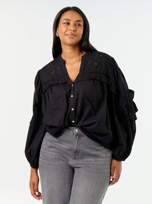 Unifarbene Bluse mit Rüschen - Kiabi